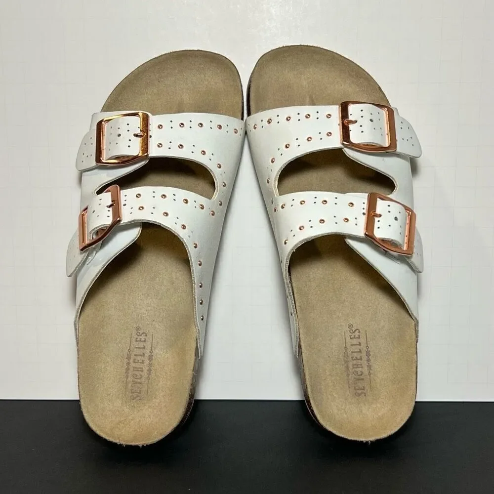 Girls SEYCHELLES Studded White Buckle Strap Sandals / Size 3